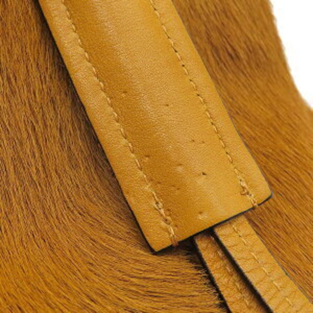 Chloe Long Hair Calf Harako Leather Amber Yellow Gala Bag Drawstring - Picture 6 of 9